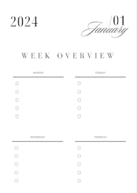 a january planner with the words'week overview'